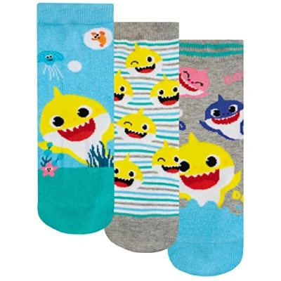 Image of Pinkfong Kids Baby Shark Socks 3 Pack Soft Ankle For Boys or Girls Multicolour 12
