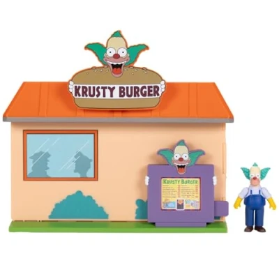 Image of the Simpsons Krusty Burger Playset by Jakks Pacific, Includes 6.35 cm Clown Articulated Mini Figurine and Detailed Accessories, Interactive Features