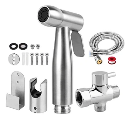 Image of Handheld Bidet Sprayer Kit, Stainless Steel Shattaf Douche Muslim Shower Spray with Hose Holder Valve for Toilet Cleaning, Pet Bath, Personal Hygiene (includes T adapter)