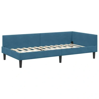 Image of vidaXL Corner Bed Frame Blue 90 x 190 cm Velvet and Engineered wood