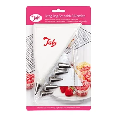 Image of Tala 9 Piece Icing Bag Set with Interchangable Piping Nozzles, Scraper and Cleaning The is a Reusable Anti slip Large Bag, Easy Handwash