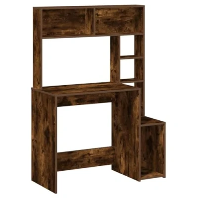 Image of vidaXL Desk with Shelves Smoked Oak Engineered Wood 100x45x140 cm Office Study Table