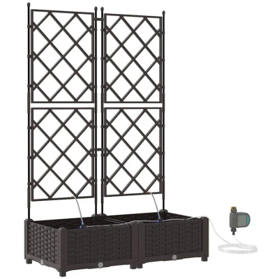 Image of vidaXL Garden Planters with Water Irrigation System 2 pcs Brown