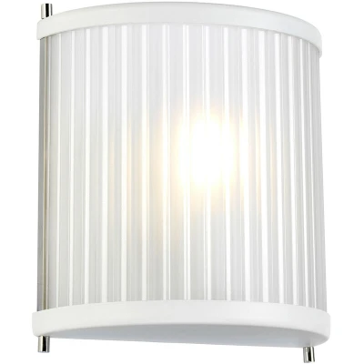 Image of Corona Flush 1 Light Wall Light, White Polished Nickel, Frosted Glass