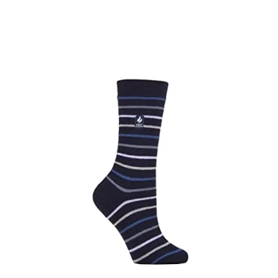 Image of Women&#039;s 1 Pair SOCKSHOP Heat Holders 1.0 TOG Ultralite Striped, Argyle &amp; Patterned Socks Riga Stripe Navy 4 8 Ladies