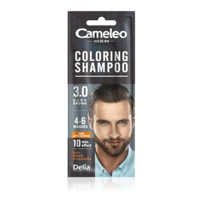 Image of Cameleo Men Coloring Shampoo Dark Brown Hair, Beard, Mustache Visible Color in 10 Minutes Refreshes Lasts for 4 to 6 Washes Easy &amp; Quick Application Walnut Extract 15 ml