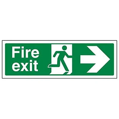Image of V Safety, 14004BP R2 Fire Exit Arrow Right Sign Landscape 600mm x 200mm 2mm Rigid Plastic