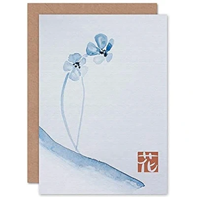 Image of Wee Blue Coo Japanese Watercolour Flower Greeting Card With Envelope Inside Premium Quality
