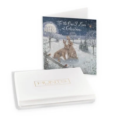 Image of Hunts England Luxury Boxed One I Love Christmas Card &#039;Snowy Hares&#039; To The At Milo&#039;s For Boyfriend, Girlfriend, Husband, Wife, etc. In Keepsake Box