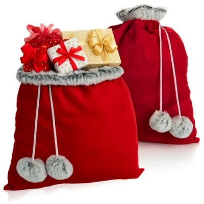 Image of com four® 2x premium Christmas sack red gift to fill bag with bobbles as decoration &amp; great packaging