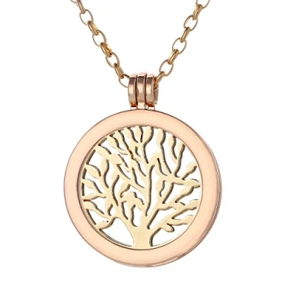 Image of Morella Women Necklace 70 cm 27.5&quot; Golden Stainless Steel with Tree of Live Coin 33 mm 1,3&quot; Gold in a Velvet Jewelry Bag