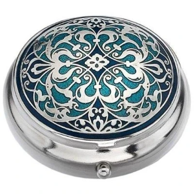 Image of Sea Gems presented by Celtic Glass Designs Pill Box (standard size) in an Arabesque Design Blue Colour