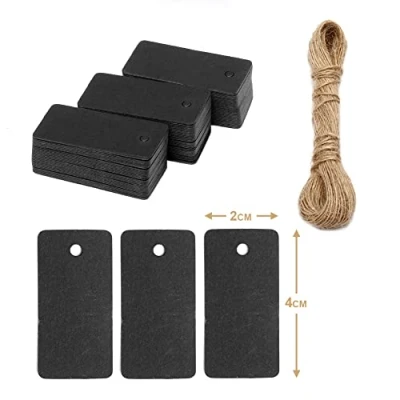 Image of Box.it.pack.it Kraft Paper Gift Tags, Black, Rectangular 4x2 cm, 100 Pack with String