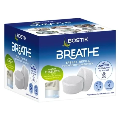 Image of Bostik Breathe Dehumidifier Refill Tablets, Dye Free and Fragrance Free, Cover Areas up to 25m2, For Use Around the Home In Caravans Motorhomes, Last 4 months (Pack of 2)