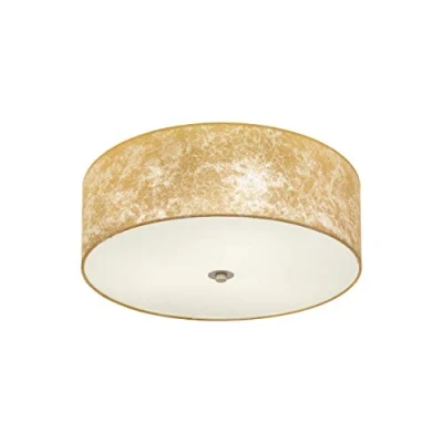 Image of Eglo Viserbella Vintage Flush Ceiling Lamp, 3 Flame Steel and Fabric in Golden Champagne Colours Light, Living Room, Kitchen Hallway Lighting, E27 Socket, Ø 18.5 inches
