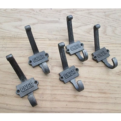 Image of Ironmongery World 5 X Gner Industrial Vintage Style Cast Iron Coat Hook Railway Hanging Rack