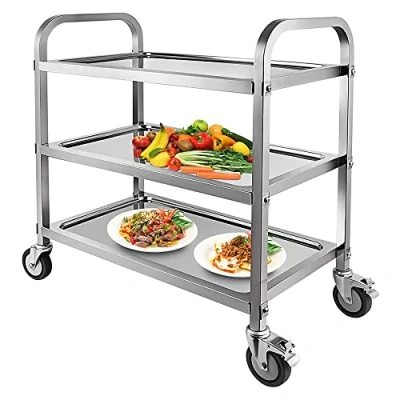 Image of Nisorpa 3 Tier Stainless Steel Catering Trolley Wheels Utility Cart Kitchen Serving with Locking for Hotels 750x400x835MM