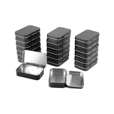 Image of QWORK® 20 Pieces Rectangular Metal Hinged Tins, Empty Tin Storage Containers,95 x 60 mm, Black