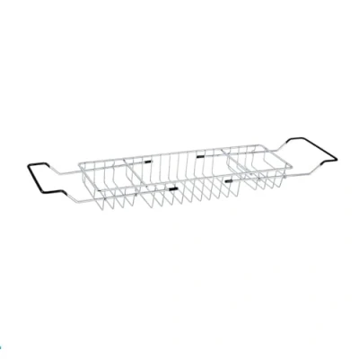 Image of Extendable Bathtub Caddy Tray Chrome Over Bath Tub Rack Shower Organizer
