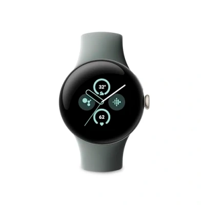 Image of Google Pixel Watch 2 with the best of Fitbit Heart rate tracking, stress management, safety features Android smartwatch Champagne Gold Aluminium Case Hazel Active Band LTE