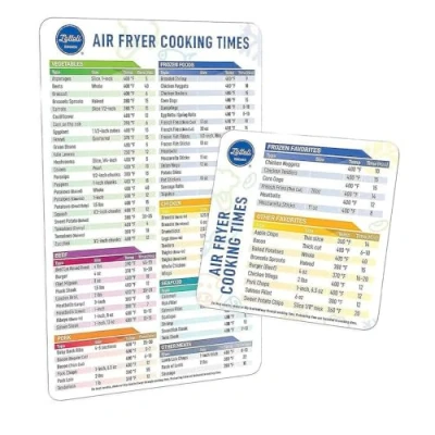 Image of Easylife Set of 2 Magnetic Airfryer Cooking Guides (lrg 25.7 x 17.7cm / small 13.6 12cm). Air Fryer Guide Fridge Magnet with Times &amp; Temps. Cheat Sheets Fully Guaranteed