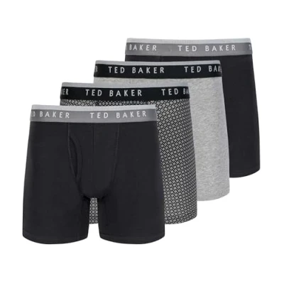 Image of Ted Baker Men&#039;s 4 Pack Cotton Stretch Boxer Briefs, Black Beauty/Geo/Grey Heather, S