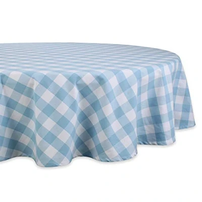 Image of DII Classic Buffalo Check Tabletop Collection for Family Dinners, Special Occasions, Barbeques, Picnics and Everyday Use, 100% Cotton, Machine Washable, Tablecloth, 70&quot; Round, Light Blue &amp; White