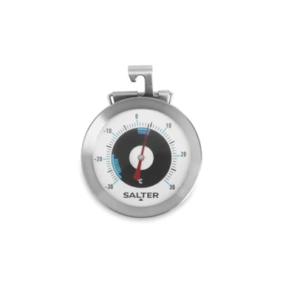 Image of Salter 517 SSCR Fridge Thermometer Stainless Steel Large Dial Temperature Gauge, Waterproof Freezer Thermometer, Easy Read, Hang Up Or Stand, Temp. Range 30 To 30C, Safe Food Zones Markers
