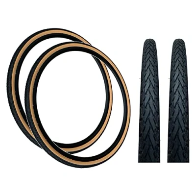Image of Baldy&#039;s PAIR 700 x 35c Black with Tan Amber Wall Slick Road Tread Tyres For Hybrid Trekking Bikes (Pack of 2)