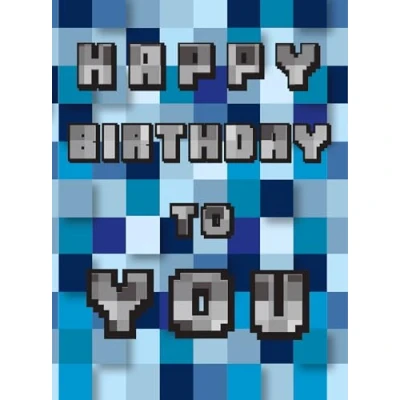 Image of Blue Pixel Birthday Card Happy To You Gaming Theme 175x126mm Minecraft Inspired