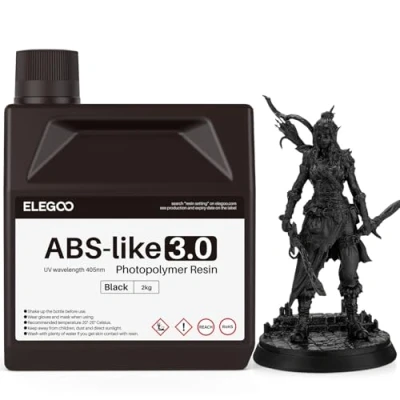 Image of ELEGOO Upgraded ABS Like Resin 3.0, 405nm UV Curing 3D Printer with Higher Precision and lower Shrinkage, Enhanced Strength Toughness Photopolymer for LCD Black 2KG