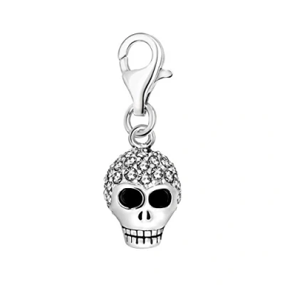 Image of Quiges 3D Skull Clip On Charm Pendant with Cubic Zirconia Silver Plated Women&#039;s Jewellery