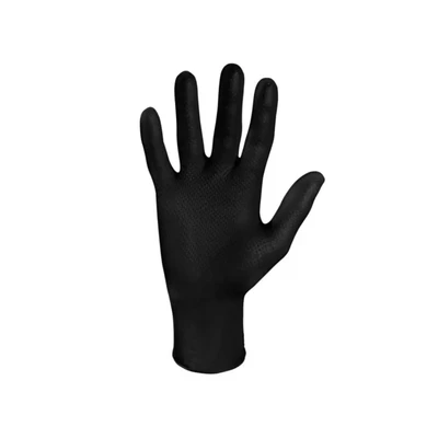 Image of Nitrile Industrial Gloves Diamond Texture for Enhanced Grip, Non Sterile, Hypoallergenic, Ambidextrous, Multiple Sectors, Disposable, Bulk Buy, 6.5g Thickness (Large) (Black) (50) Industrade
