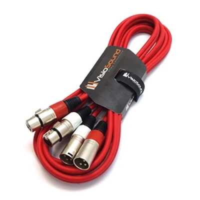 Image of 2 x Male XLR to Female Balanced Microphone Twin Lead/Audio Patch Cable 3 Colours (3m red)