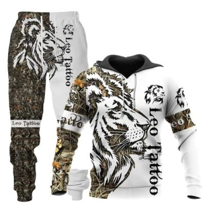 Image of Unisex 3D Wolf Print Hoodie Men Jogging Suit Sweatshirts Hoody + Pants Sets S 6XL (Hoodie2,L)