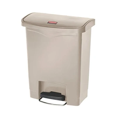Image of Rubbermaid Commercial Products Slim Jim Step on Resin Front Waste Receptacle Bin 30 Litre Beige 1883456
