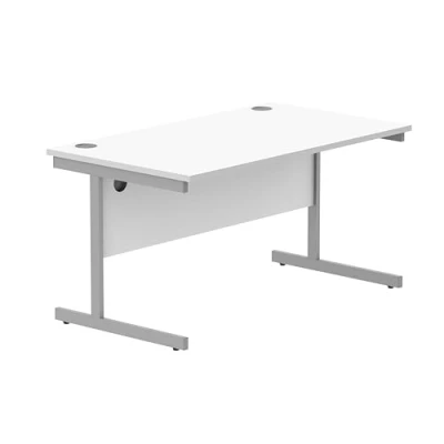 Image of Office Hippo Essentials Rectangular Writing Computer Work Place, Home Desk with Cable Port Management, Wood, Arctic White, 140x80cm