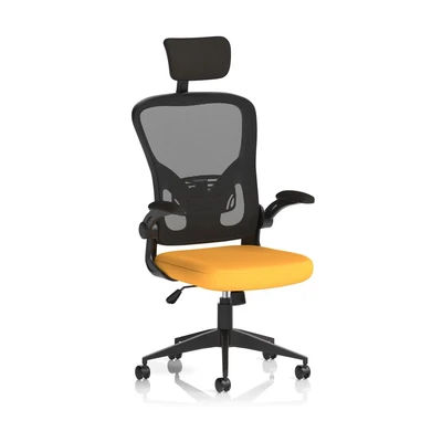 Image of Ace Executive Fabric Seat Senna Yellow Mesh Chair With Folding Arms
