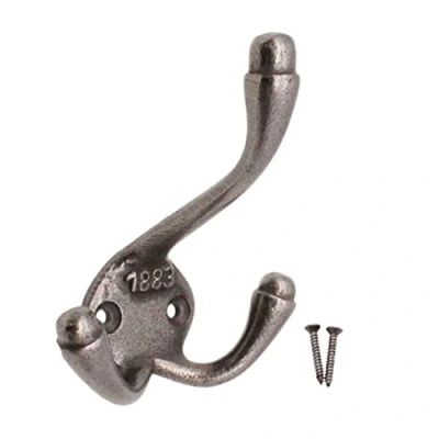 Image of EAI Cast Iron Triple Coat Hook 1883 Antique and Hat Rack Hand Forged Self Coloured with Screws