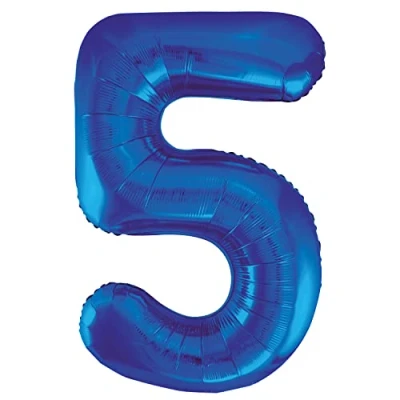 Image of Blue Number 5 Shaped Large Foil Balloon (86cm) 1 Piece Perfect for Birthday Parties and Special Events
