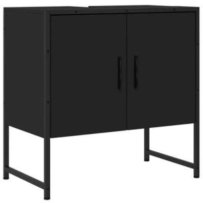 Image of vidaXL Black Engineered Wood Bathroom Sink Cabinet Modern Vanity Storage Cupboard (60x33x60 cm) with Siphon Cut Out