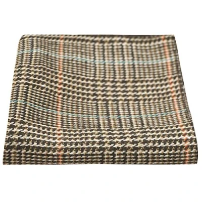 Image of King &amp; Priory Brown White Dogtooth Check Tweed Pocket Square, Handkerchief