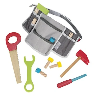 Image of roba Kids Adjustable Tool Belt with Bag 11 Piece Wooden Set