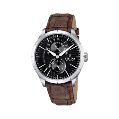 Image of Festina Men&#039;s Analogue Watch F16573/4 with Leather Strap and Black Dial