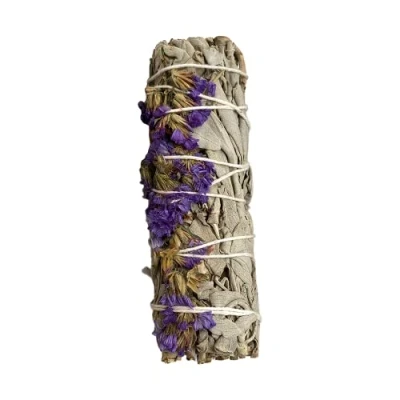 Image of Sage Smudge Stick 4&quot; (White and Purple Sinuata 4&quot;)