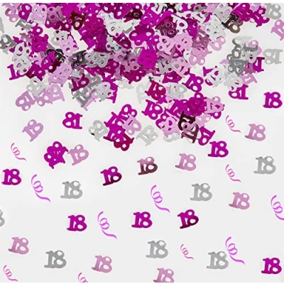 Image of SHATCHI 28g Pink &amp; Silver 18th Birthday Confetti Foil Metallic Glitz Table Scatter Sprinkles Age Bday Party Decorations, 12mm