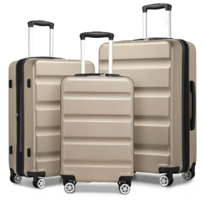 Image of Kono 3 Piece Luggage Sets Sturdy PC+ABS Hard Shell TSA Lock Expandable Design &amp; 4 Dual Spinner Wheels Lightweight Travel Suitcases (20&quot;, 24&quot;, 28&quot;) Gold
