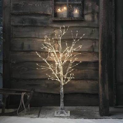 Image of Lights4fun Christmas 1m Pre Lit Snowy Winter Twig Tree Decoration 300 Warm White Micro LEDs Plug In for Indoor &amp; Outdoor Use