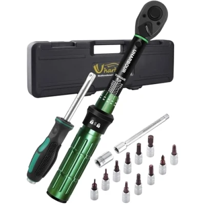 Image of Uharbour 1 15 Nm Torque Wrench Set for Bicycles, 1/4 Wrench, Bicycle with Bits, Screwdriver Handle and Extension Rod Bike, ±3% Error Accuracy