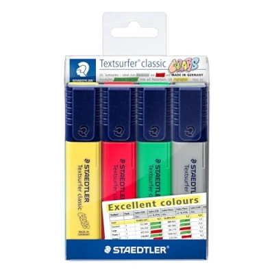 Image of STAEDTLER 364 CWP4 X Textsurfer Classic Highlighter Assorted Excel Colours (Pack of 4)